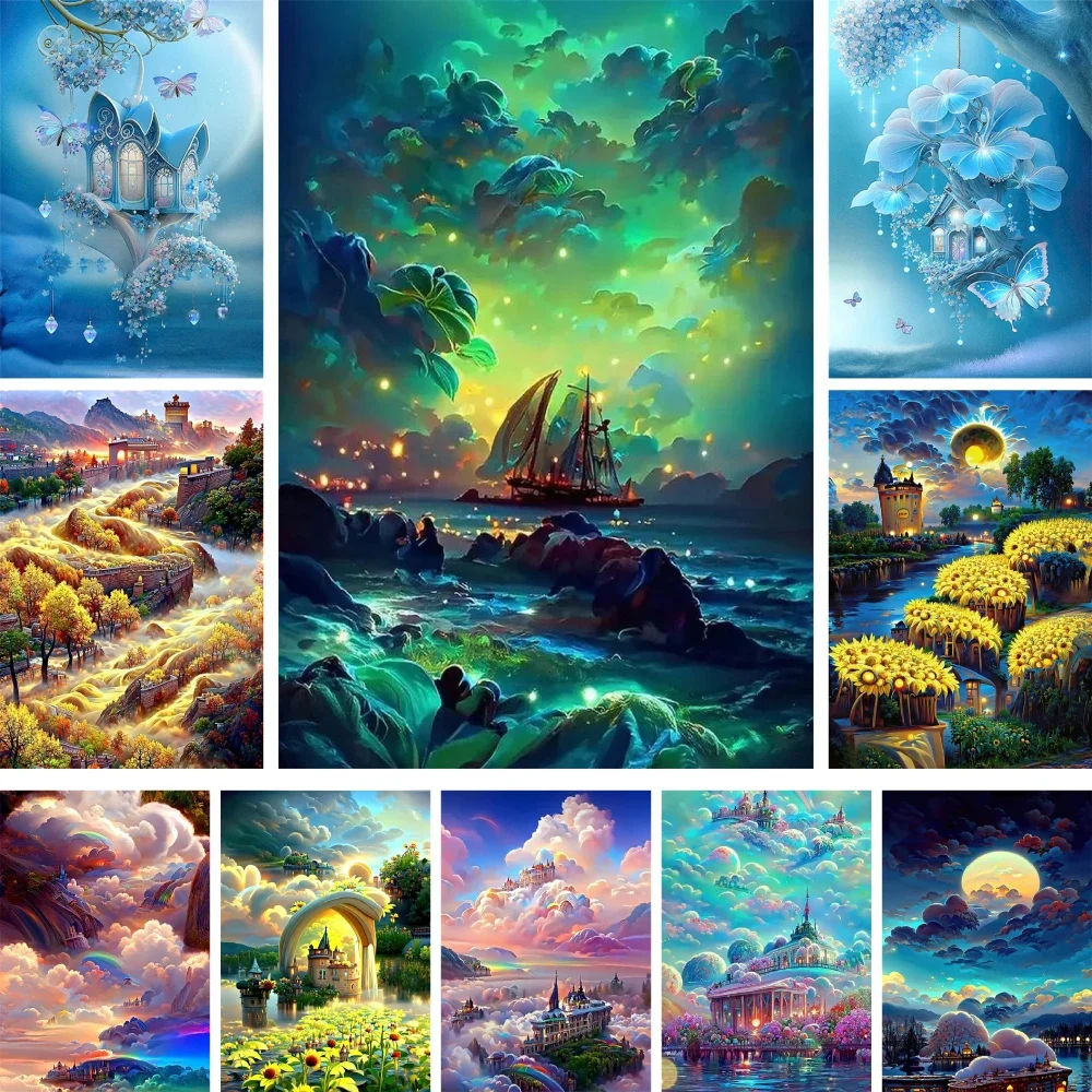 

584722 Fantasy Landscape Coloring By Numbers Painting Acrylic Paints 40*50 Canvas Pictures Wall Decoration For Kids Wall Art