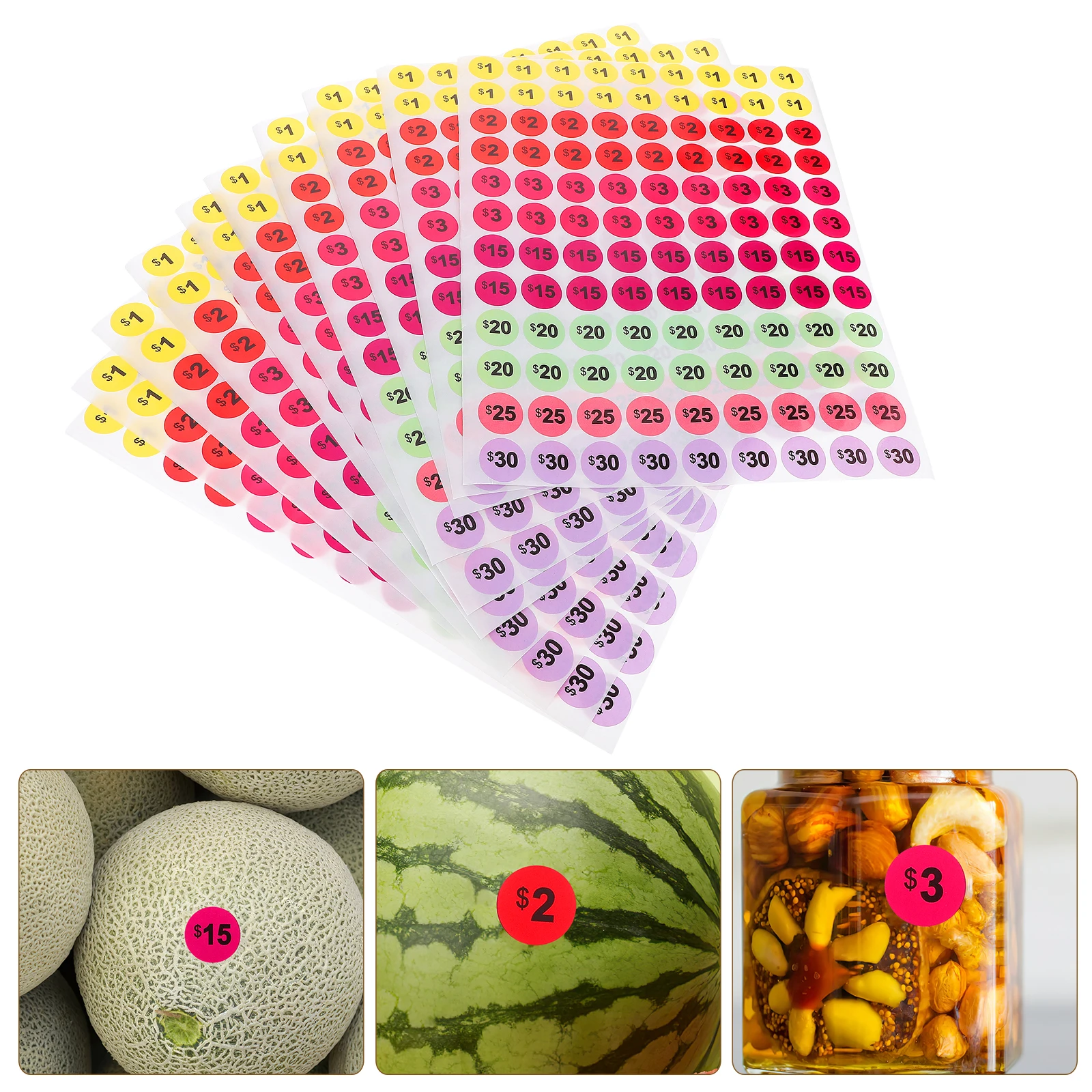 10 Blatt 2 cm runde bunte Preisschild-Aufkleber für Supermarkt-Einzelhandelsgeschäfte, Verkauf, Preisschilder, Haltbarkeit, einfach zu bedienen