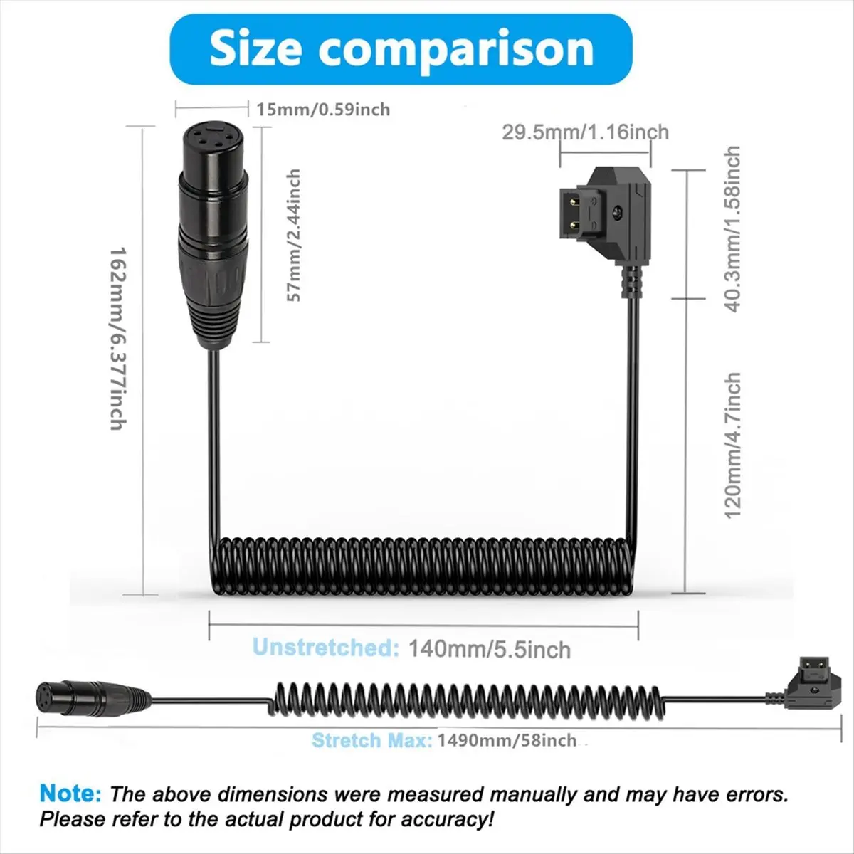 【~ New A40U】D-Tap Male to Female 4-Pin XLR Cable for Power Supply Battery Adapter for Cameras, Monitors Spring Wire