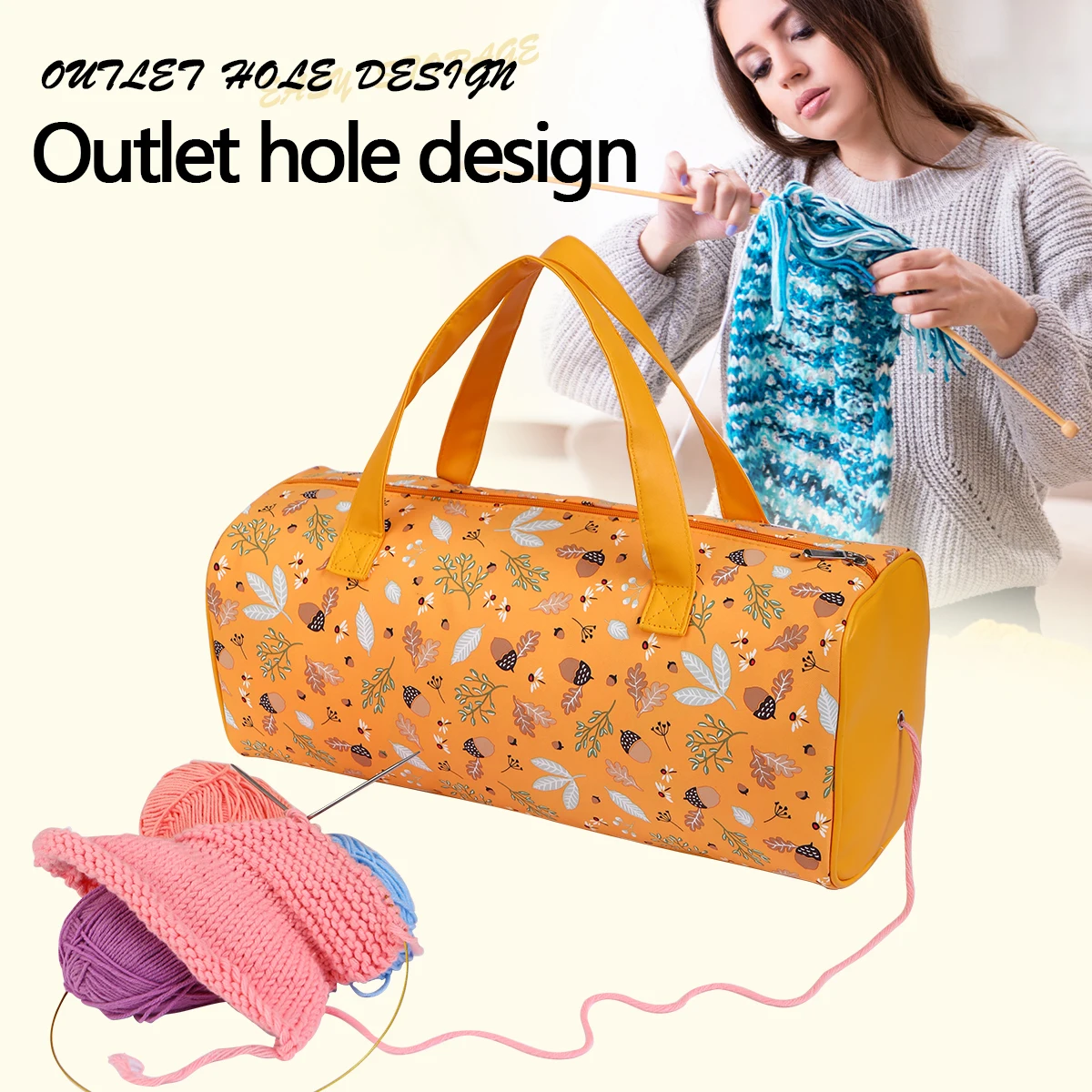 

Portable Yarn Crochet Hooks Storage Bag Large Capacity Multi-Purpose Travel Tote Bag DIY Sewing Tools Accessories Storage Bag