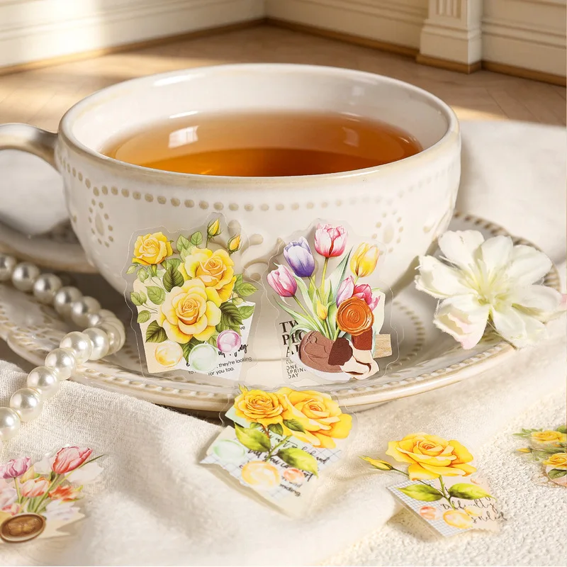 20Pcs Faint Stamen Sparse Fragrance PET Sticker Pack, Spring White Floral Scene Building Stickers, Botanical Flower Decals for S