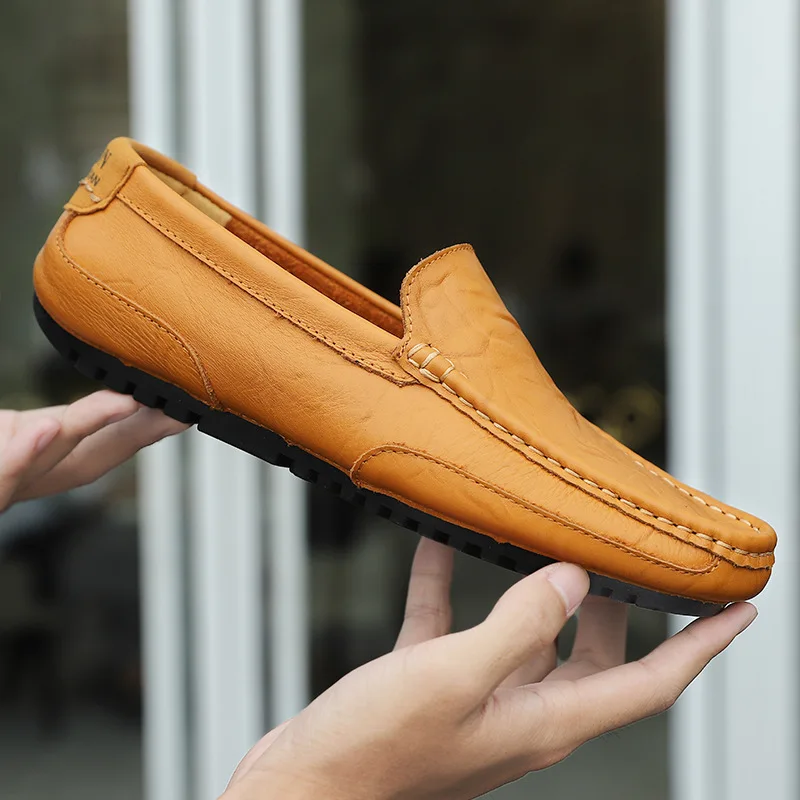 Summer Breathable Men Lazy Shoes 38-46 Size Daily Casual Business Formal Attire Leather Shoes Men Low-top Slip on Single Shoes