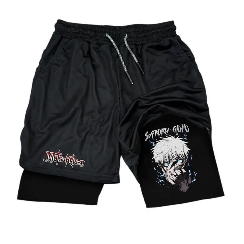 Nowe szorty na lato 2025 dla dorosłych, dwuwarstwowe spodnie, japońskie anime Jujutsu Kaisen, seria bitewna, drukowane spodnie sportowe i rekreacyjne.