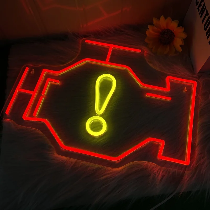 ป้ายเครื่องยนต์ผิดปกติ นีออน เหมาะสําหรับผู้ที่ชื่นชอบรถยนต์ โรงรถ ห้องซ่อม ฯลฯ ใช้พลังงาน USB สวิตช์หรี่แสงได้