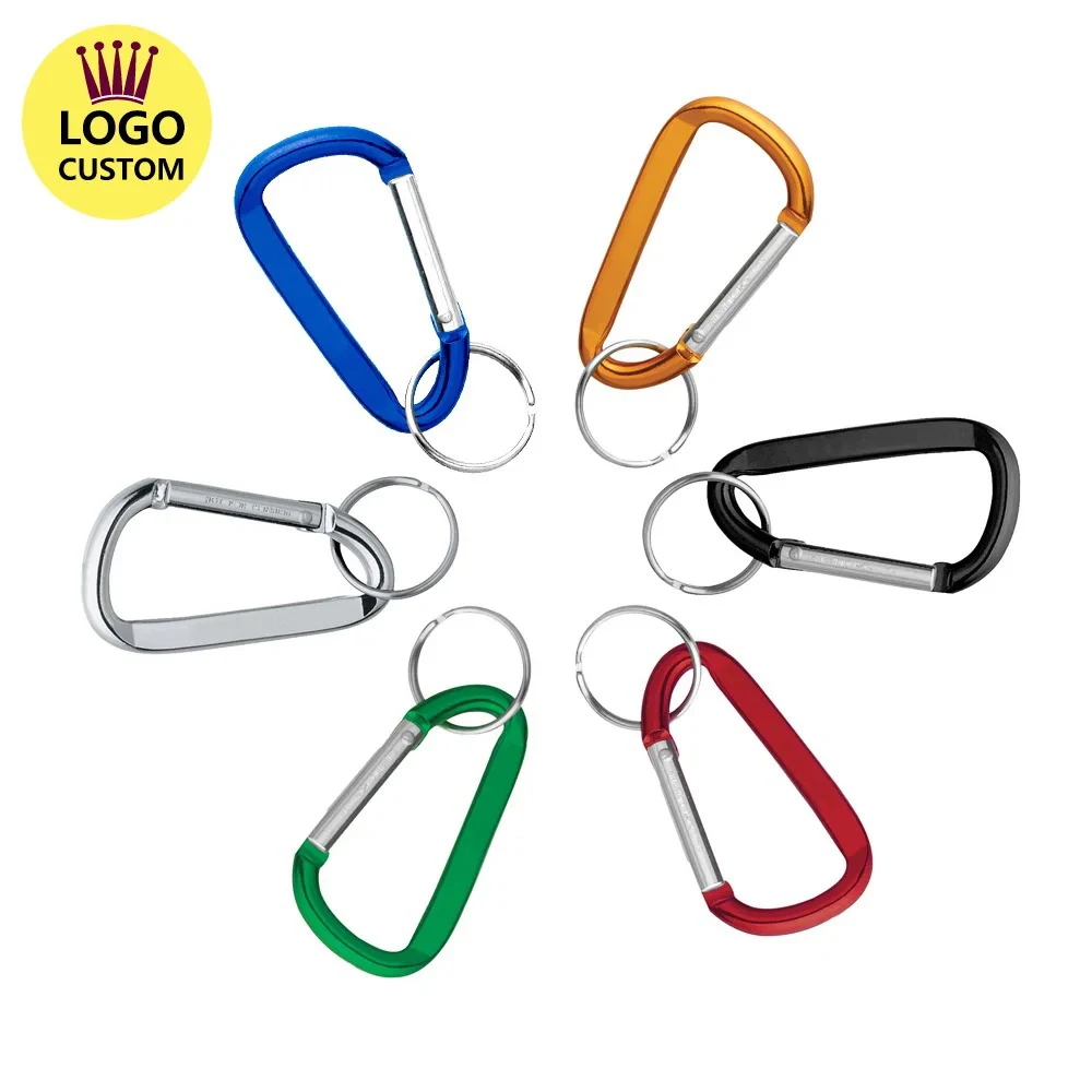 100 50 20Pcs Carabiners Keychain Ring Mini Caribeaner Clips Logo Custom Promotion Gift Snap Hook D Shape Ring Personalized