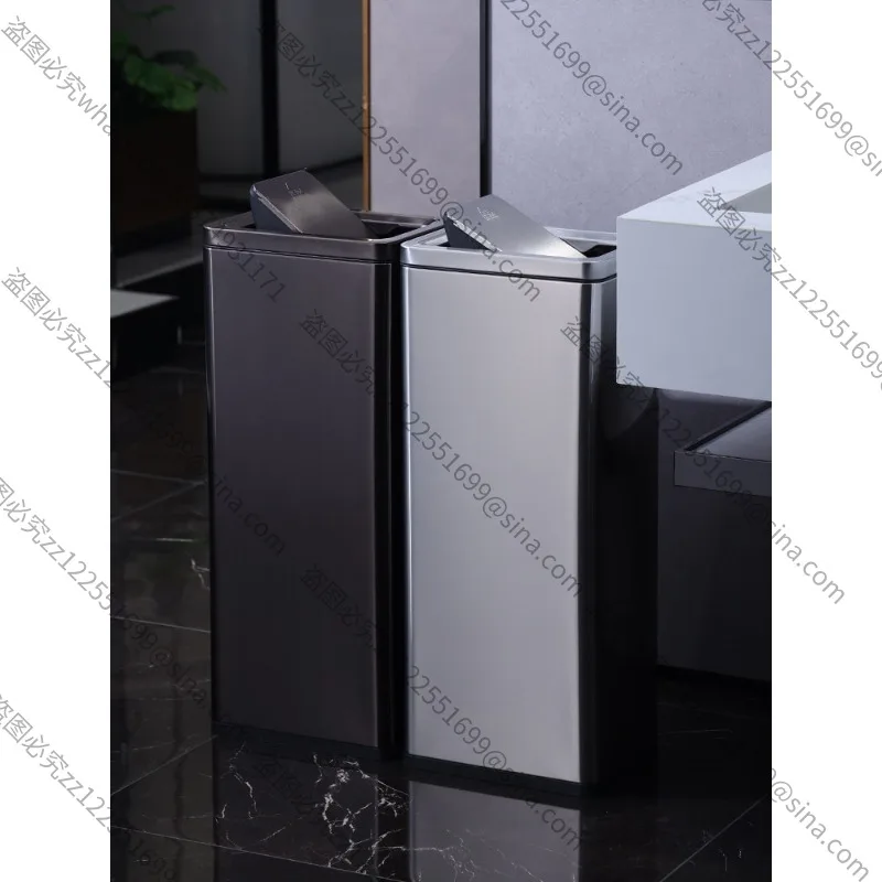 Suitable for Toilet Paper Shake Lid Trash Can, Stainless Steel Vertical Square Flip Large Commercial
