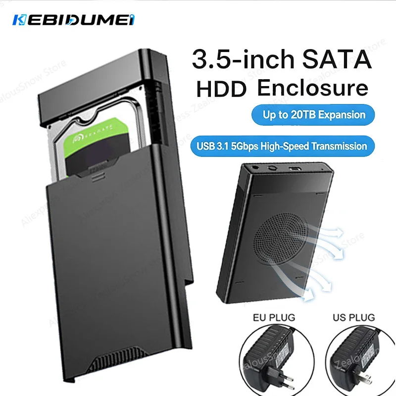 KEBIDUMEI 2.5/3.5 inch HDD Case USB3.1 to SATA External Hard Drive 5Gbps High Speed Adapter Support 20TB Hard Drive Enclosure