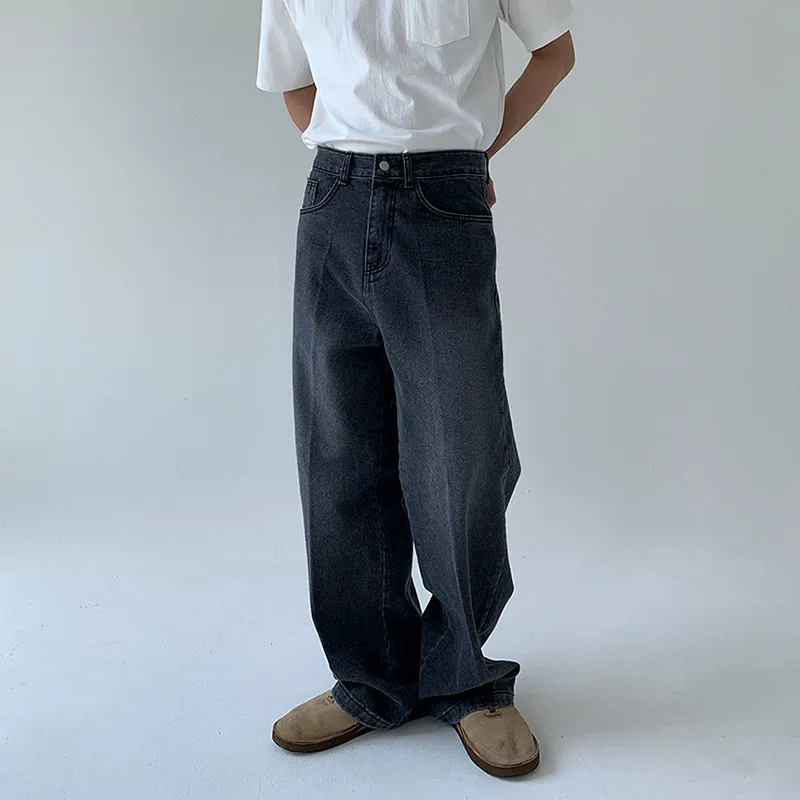

Male Jeans Pants Loose Casual Trendy Straight Wide Leg Denim Trousers Men's Dark Grey Vintage Jeans American Streetwear Clothes