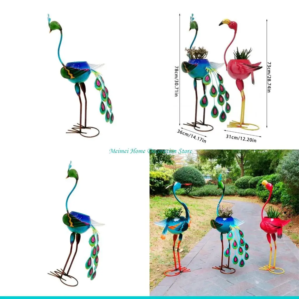 

H7BF Garden Statues Flamingo Planter Sculptures Metal Yard Art Bird Art Outdoor