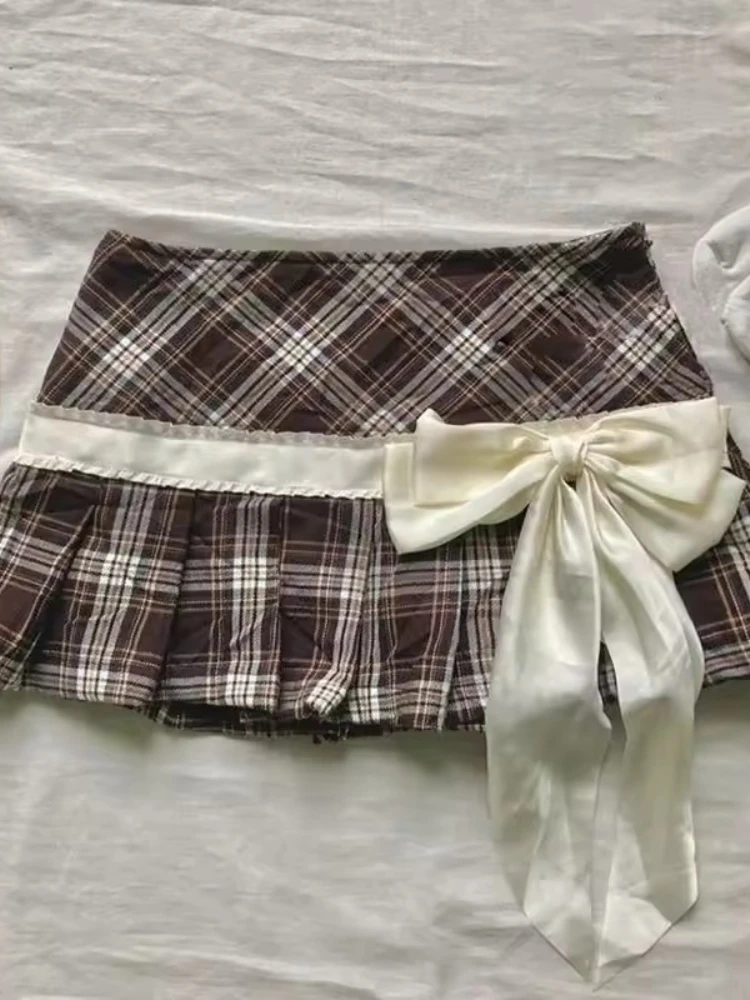 

Японская милая клетчатая лоскутная юбка JK, женский новый дизайн, Y2k, милые плиссированные юбки с бантом в стиле Харадзюку, модный тонкий летний наряд в стиле ретро