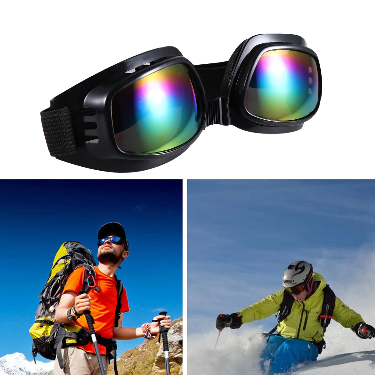 

Outdoor Snowboard Goggles Skiing Bike Motorcycle Cycling Protective Safety Goggles Glasses (Black Frame and Colorful Glass)