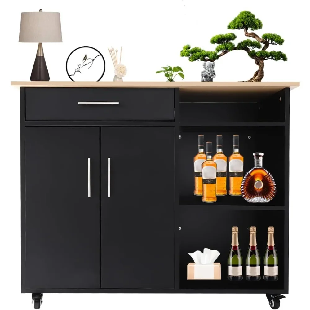 

Kitchen Island Cart with Storage Cabinet Rolling Kitchen Island Side Table with Worktop Rolling Trolley Cart with Drawer