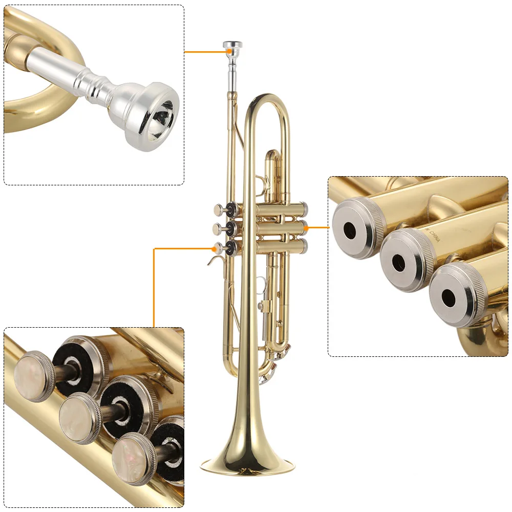 ammoon Trumpet Bb Flat Brass Gold-painted Exquisite Durable Brass Musical Instrument with Trumpet Mouthpiece Gloves Strap Case