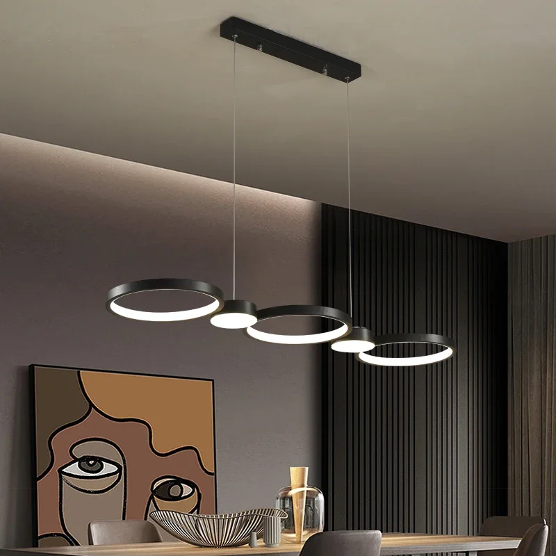 Modern Living Room Chandelier Simple Entrance Hall Bedroom Dining Room Led Lighting Black Ring Indoor Lighting Fixture