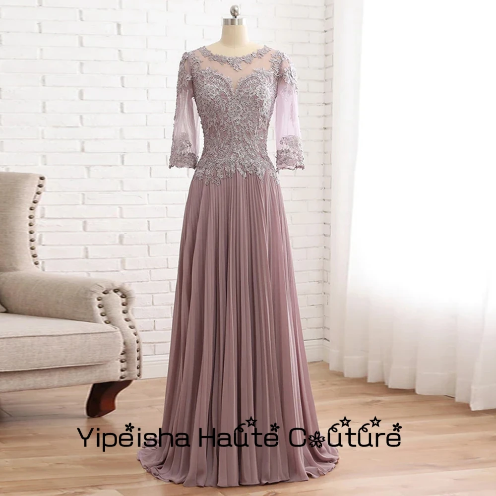 

Yipeisha Scoop Sheath 3/4 Sleeve Real Picture Mother Of Bride Dresses 2022 Lace Sequined Wedding Party Gowns Summer Zipper Back