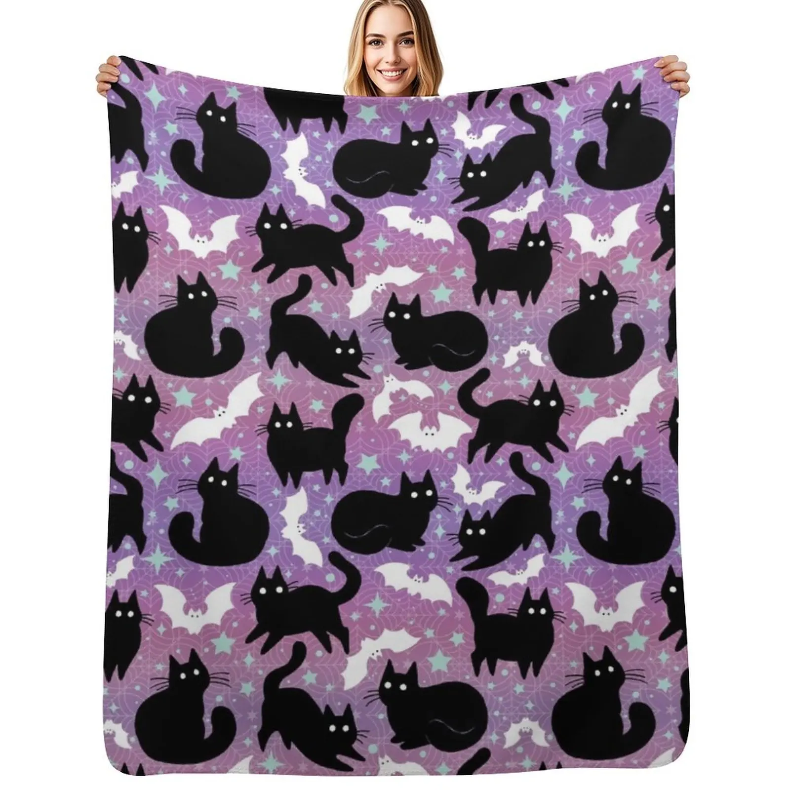 Pastel Halloween with Black Cats Throw Blanket Sofa Throw Nap Extra Large Throw Multi-Purpose Large warm for winter Blankets