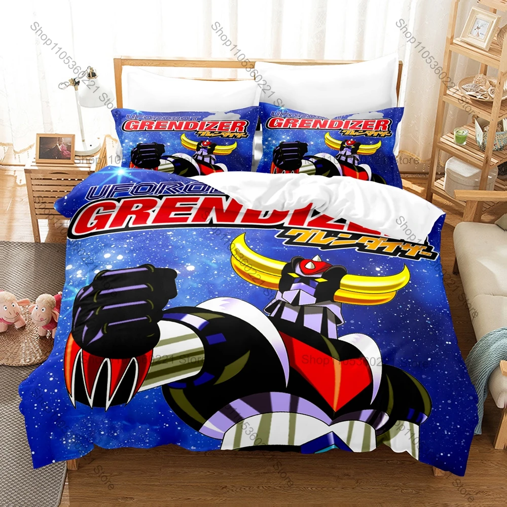 UFO Robot Grendizer Goldrake Duke Fleed Retro 70s Mecha Anime HD Print Bedding Set Duvet Cover + 2 Pillowcases Bedroom Decor