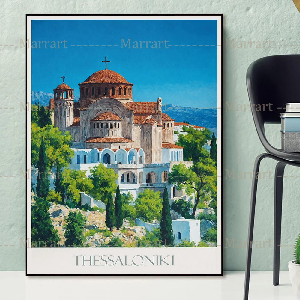 لوحة قماشية لملصق السفر باليونانية ، فن جداري مطبوع ، ديكور منزلي بدون إطار ، منزل تحت عنوان