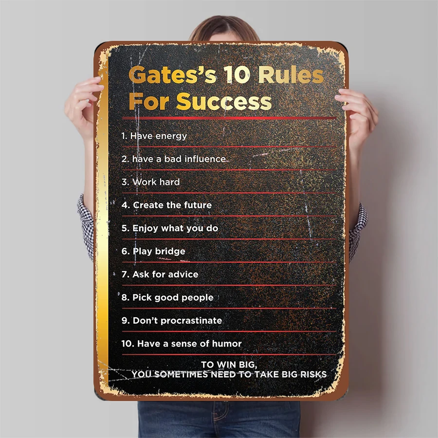 Bill Gates 10 Rules For Success Metal Wall Art Inspirational Office Decor Motivational Quote Painting Entrepreneur Gift