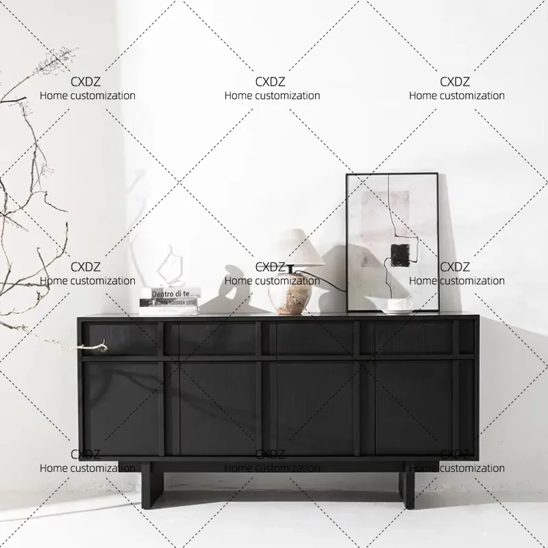 XX Wind Solid Wood Entrance Cabinet Opposite Door Locker Black Matte Paint Customizable Modern Simple Medieval Style