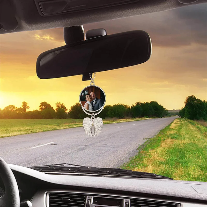 Custom Rear View Mirror Charm,Custom Photo Angel Wing Memorial Hanging Charm,Memorial Guardian Angel,Remembrance Gift