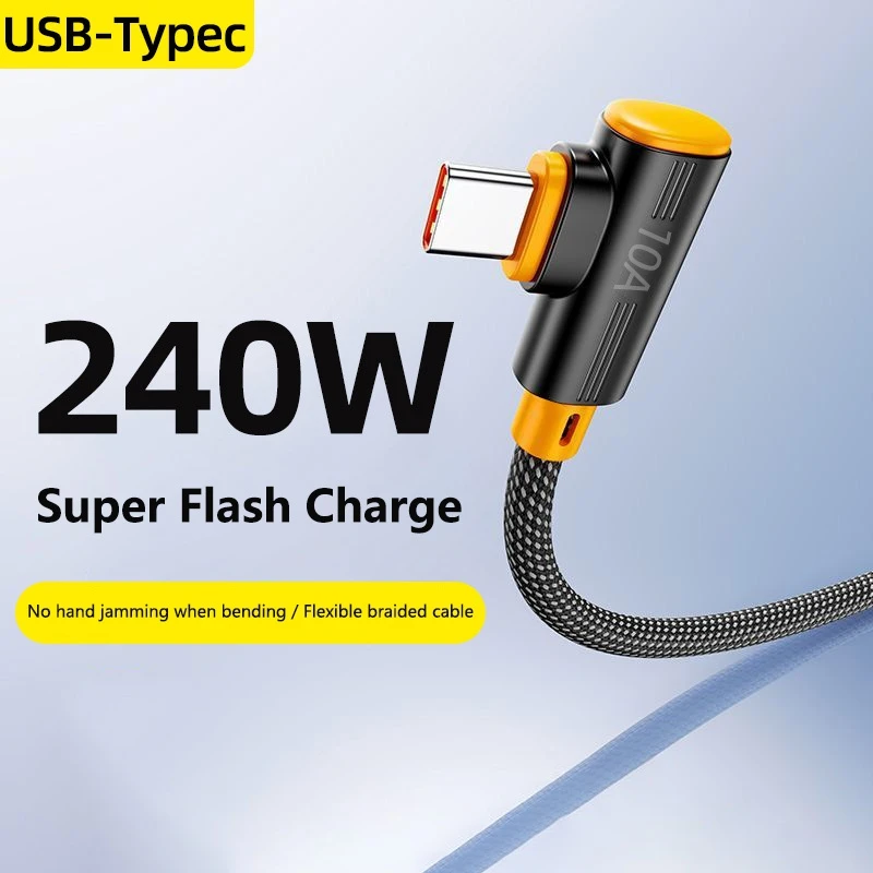 ANSEIP 240W Super Flash Charging Data Cable USB To Type C 90° Elbow Data Cable 1M/2M/3M Fast Charging For Samsung Huawei iphone
