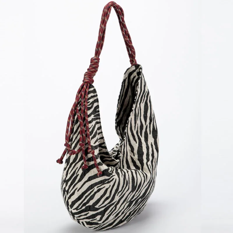 Large Capacity Printed Shoulder Bag 2025 New Product Retro Zebra Pattern Canvas Bag Crescent Bag Underarm Bag