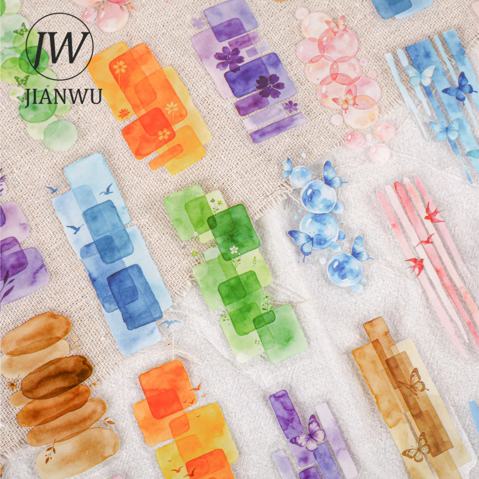 JIANWU Vintage Watercolor Smudge Butterfly Flower Landscape Material Collage Scrapbook PET Sticker Creative Journal Stationery