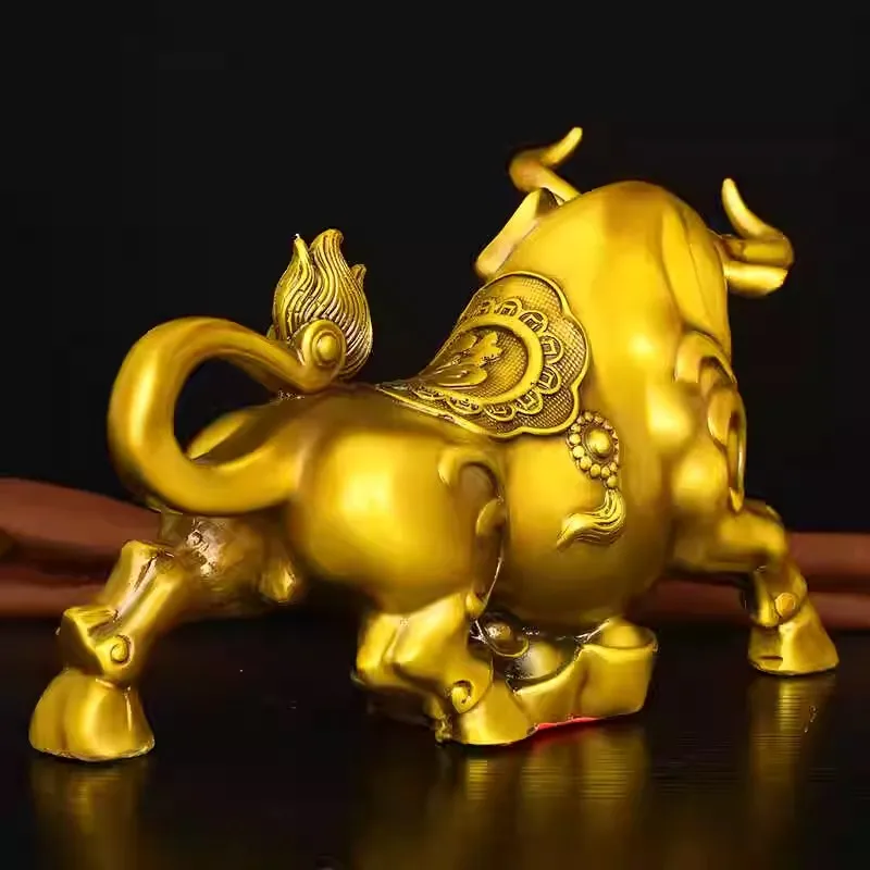 Feng Shui Wealth Bull with Ruyi - Large Brass Ox Sculpture for Powerful Money Energy & Career Luck, Ultimate Office & Home Abund