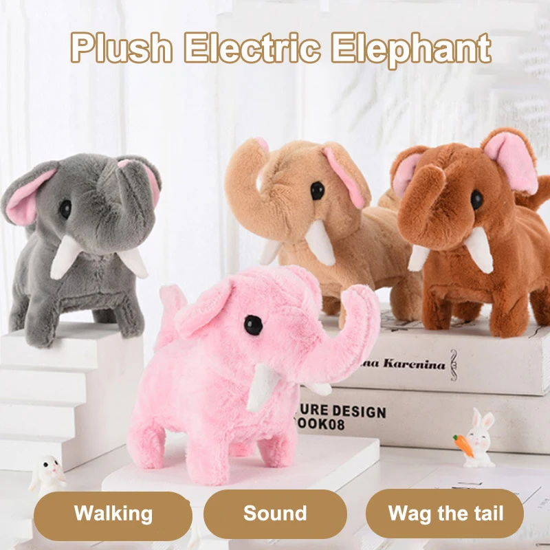 Éléphant en peluche électrique pour enfants, effet sonore de marche simulé, queue remuant, animal de compagnie électronique, beurre de dessin animé mignon