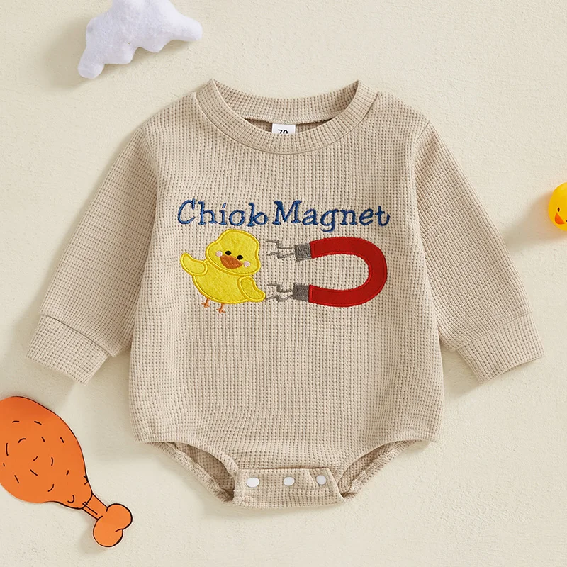 Baby Girls Boys Sweatshirts Rompers Easter Clothes Letter Chick Embroidered Long Sleeve Spring Bodysuits Jumpsuits