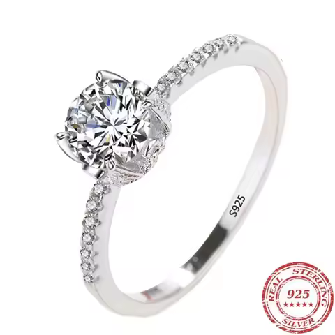 Luxury 925 Sterling Silver Classic Ring for Women jewelry Hollow ball edge diamond crown 80ct imitation diamond women's ring