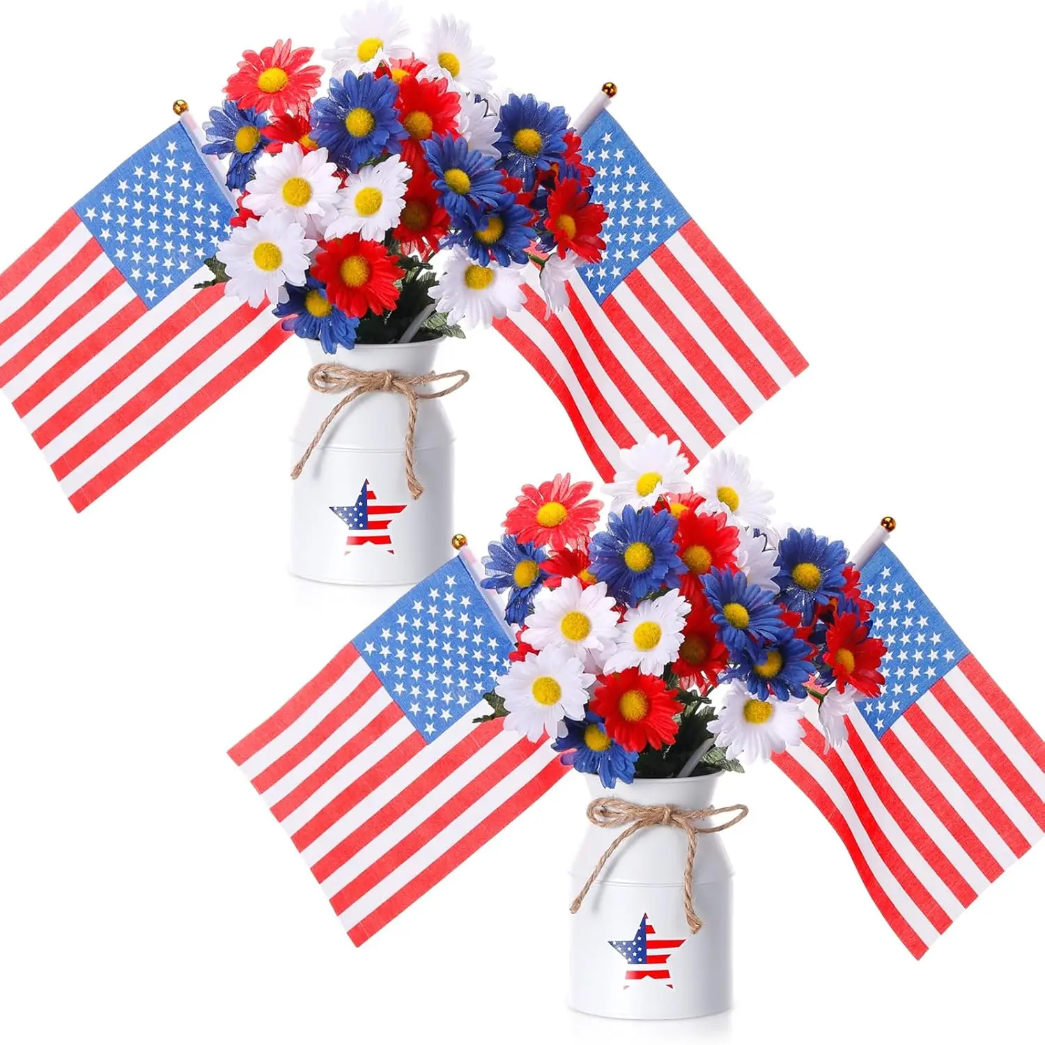 

6pcs Patriotic Table Centerpiece Decoration Memorial Day Decor 250Th Anniversary USA Patriotic Vase with Red White Blue Artifici