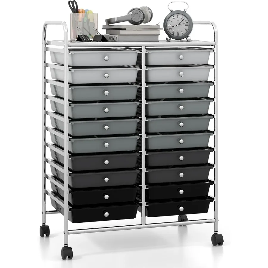20 Drawers Rolling Cart, Mobile Storage Drawer Cart, Classroom Organizer Cart for Office School Supplies Teacher Tools Paper Cr
