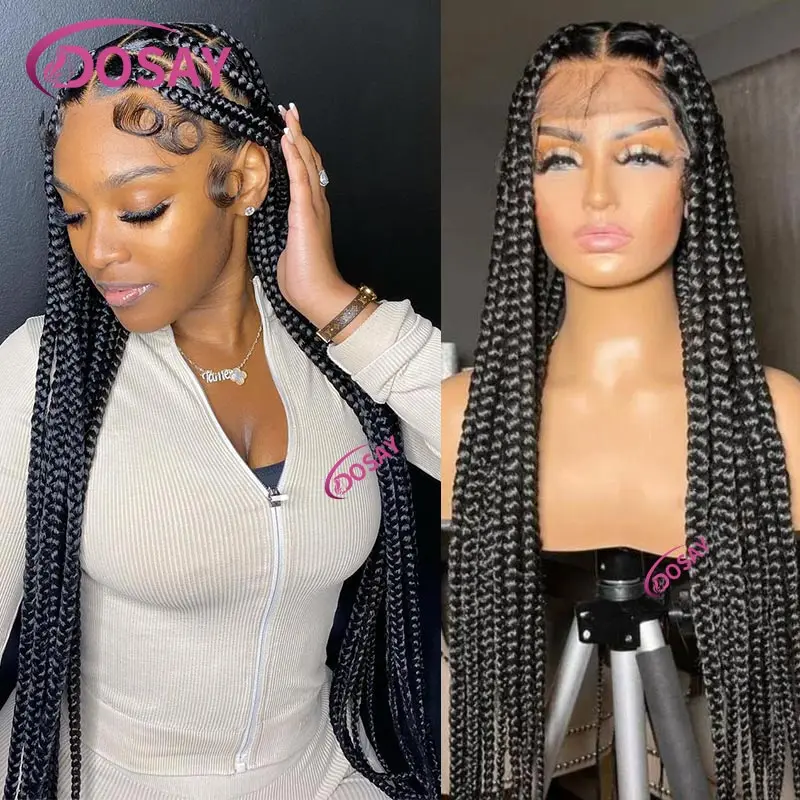 

Synthetic Cornrow Braids Full Lace Braided Wigs for Black Women Lace Front Wig Square Knotless Box Braids Wig Big Box Brided Wig