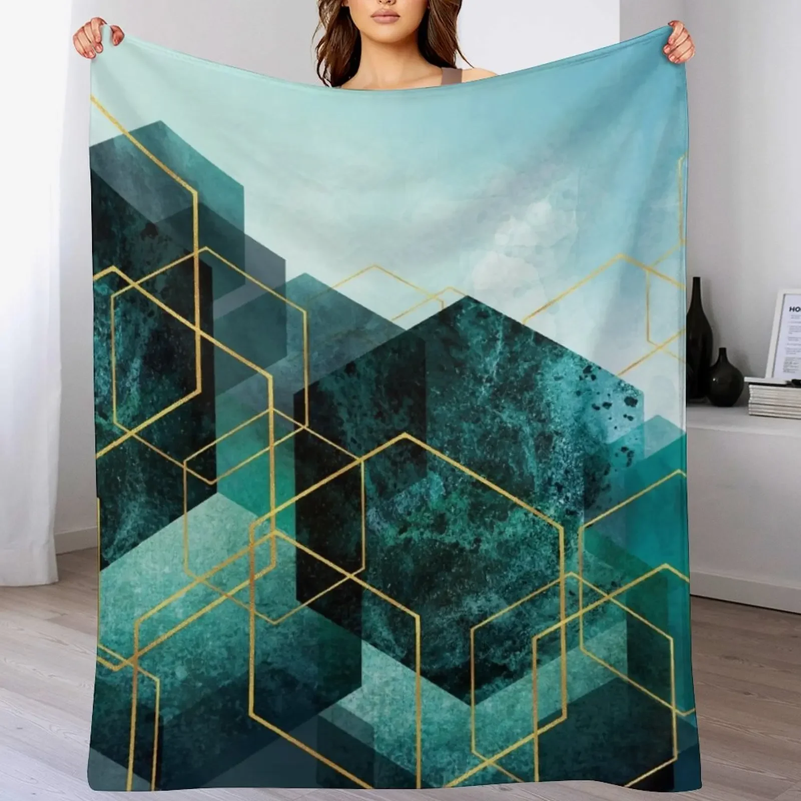 

Teal Horizon Throw Blanket Soft Home Decor Blanket for Couch Bedroom