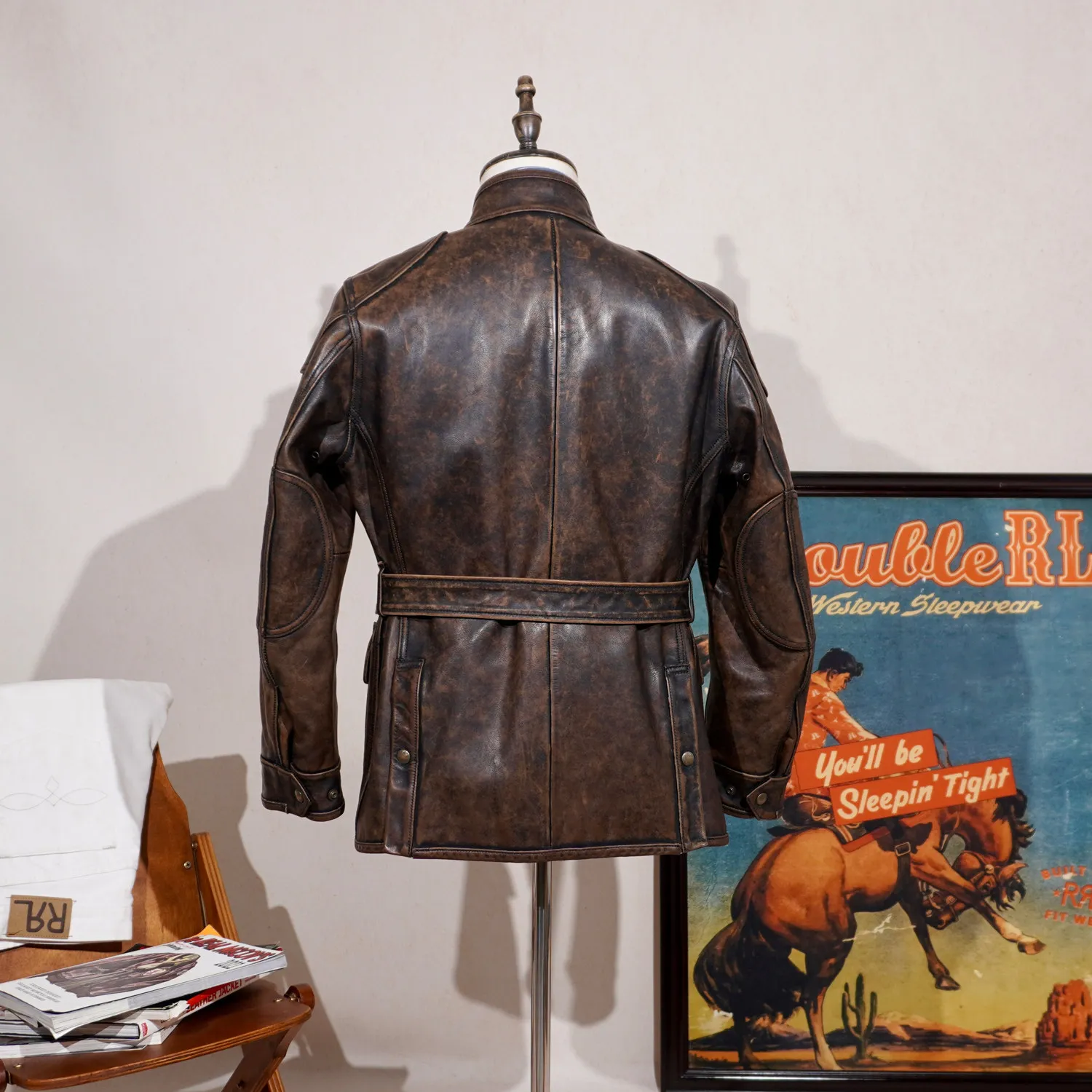 Tailor Brando America Retro Heavy Washed Handaged Horsehide Men's Classic Genuine Leather Safari Jacket