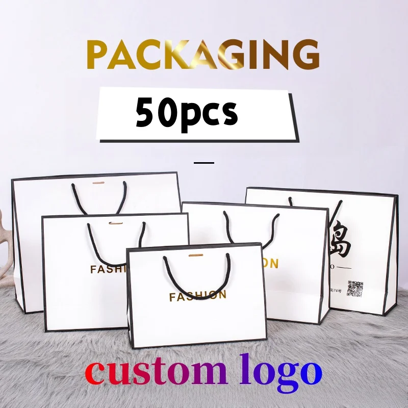 

White Cardboard Gift Bag With Logo Shopping Clothes Bags Wedding Birthday Party Present Paper Bag Personalized