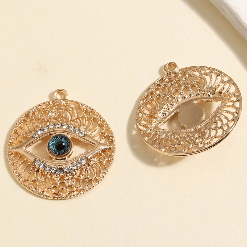 5pcs Gold Color 33x30mm Punk Hollow Eye Charms Enamel Pendant Fit Necklace Bracelet DIY Handmade Jewelry Making Finding Supplies