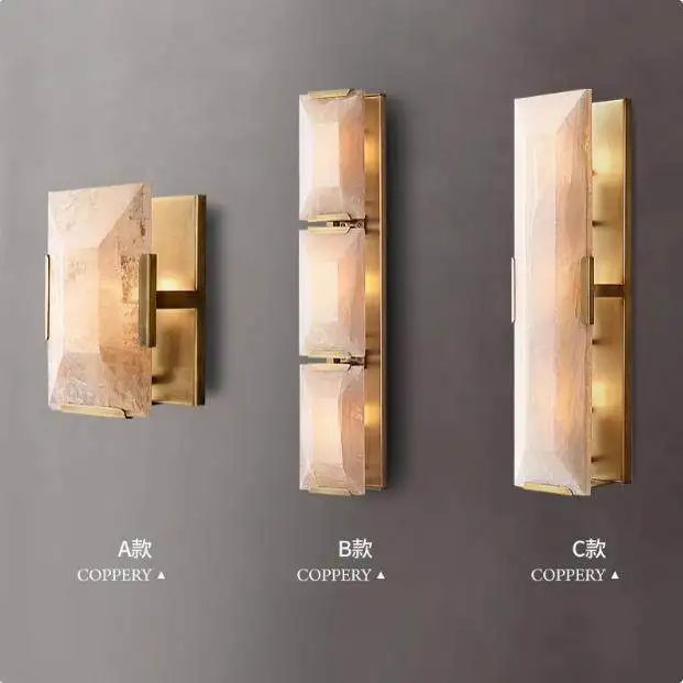 Original Harlow Calcite Wall Sconce, Retro Minimalist Style for North American Villa Living Room, Bedroom & Study, Marble Crysta