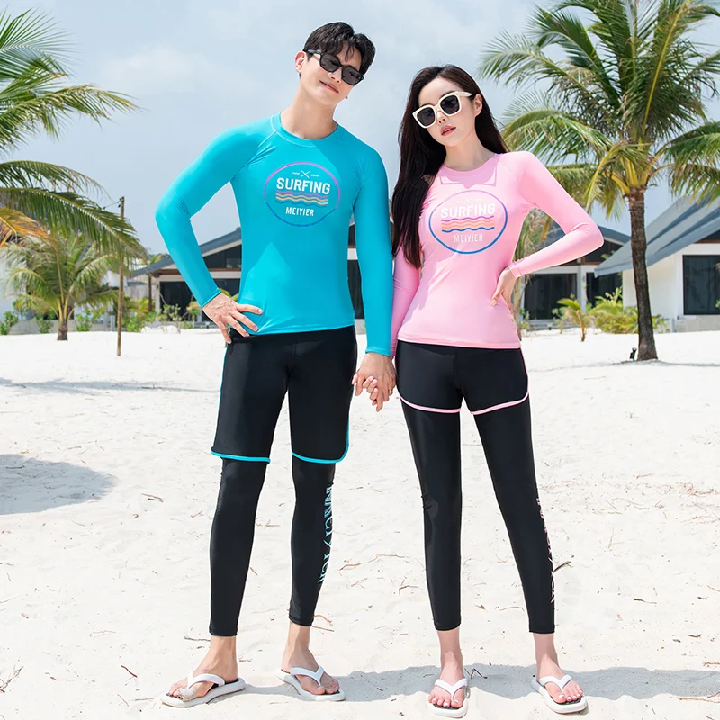 2024 Korean Couple Rash Guard 3 Pieces UV Swim Shirt+Shorts Men And Women Lovers Matching Surfing Swimsuit Quick Dry Free Ship