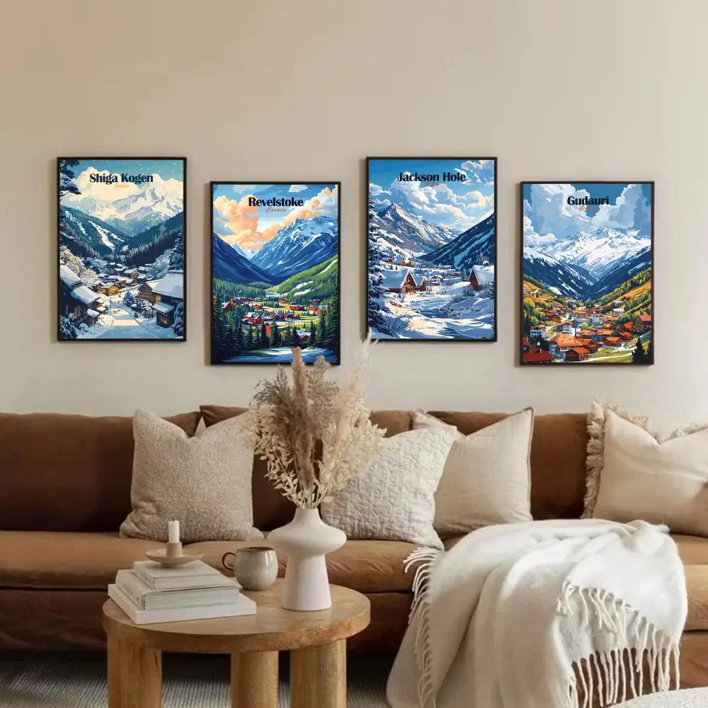 الشتاء جبل الثلج الفن اللوحة الخط صديقة للبيئة قماش مقاوم للماء المشارك الفن ، هدية تزيين المنزل والحمام