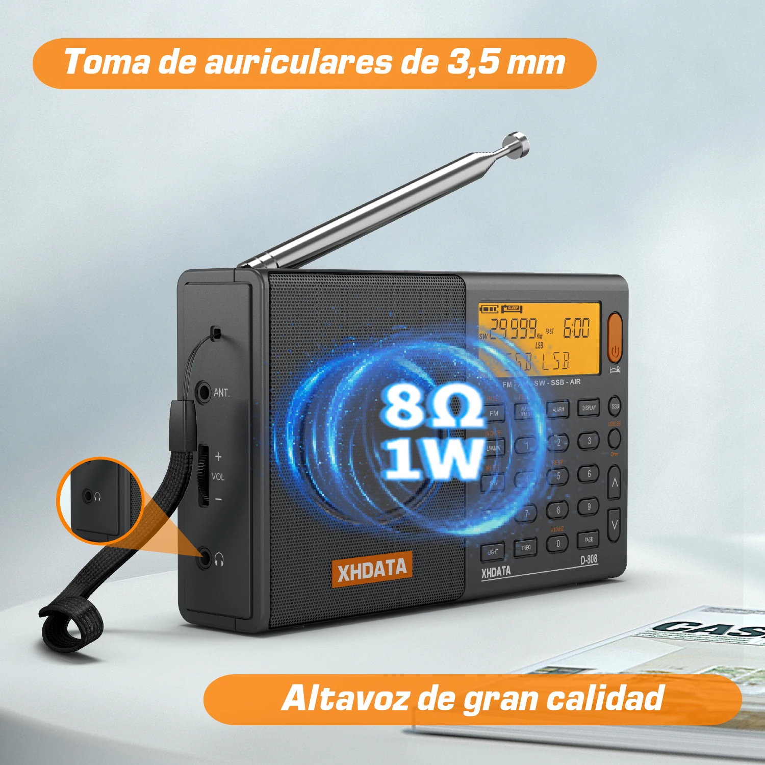 XHDATA D808 جهاز استقبال راديو متعدد الموجات محمول AM/FM/SW/MW SSB AIR RDS صوت ستيريو طويل المدى استقبال بطارية قابلة للشحن