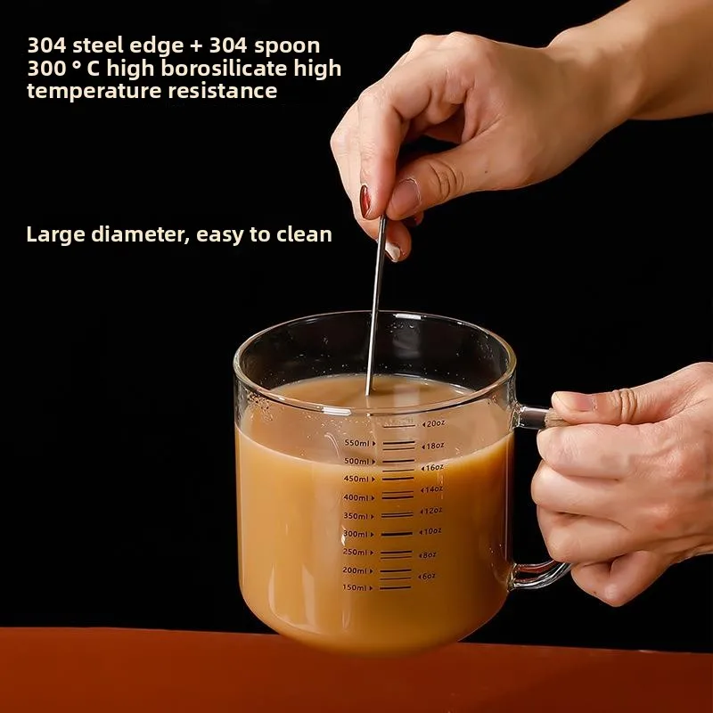 

Эстетичная стеклянная кружка для завтрака с крышкой и ложкой, термостойкая, для микроволновки, с мерной шкалой, в японском стиле, для чая