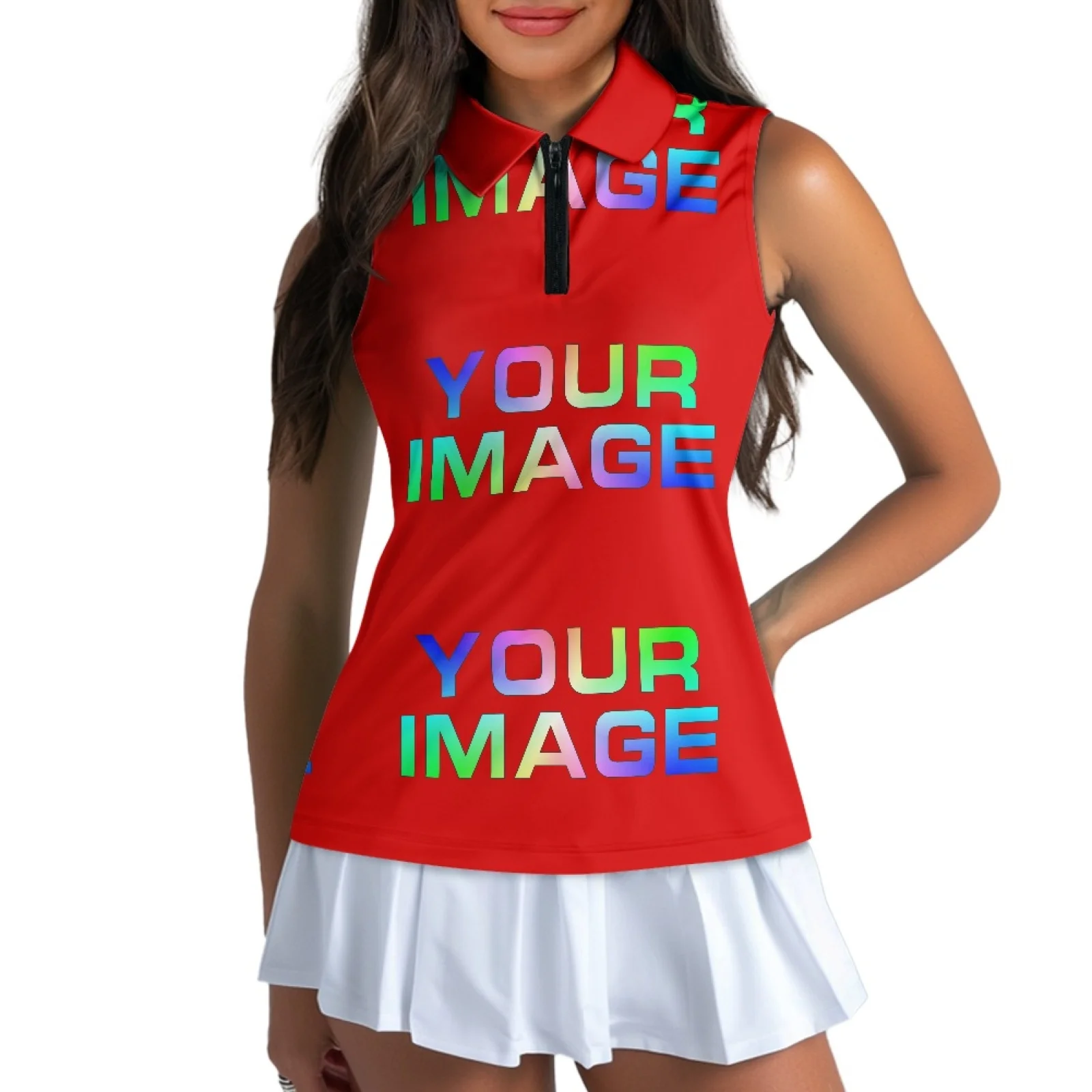 Women's Golf Shirt XS-XXL - Sleeveless Zipper Down Collar Athletic Tank Top for Workout Tennis Print on Demand - view 4