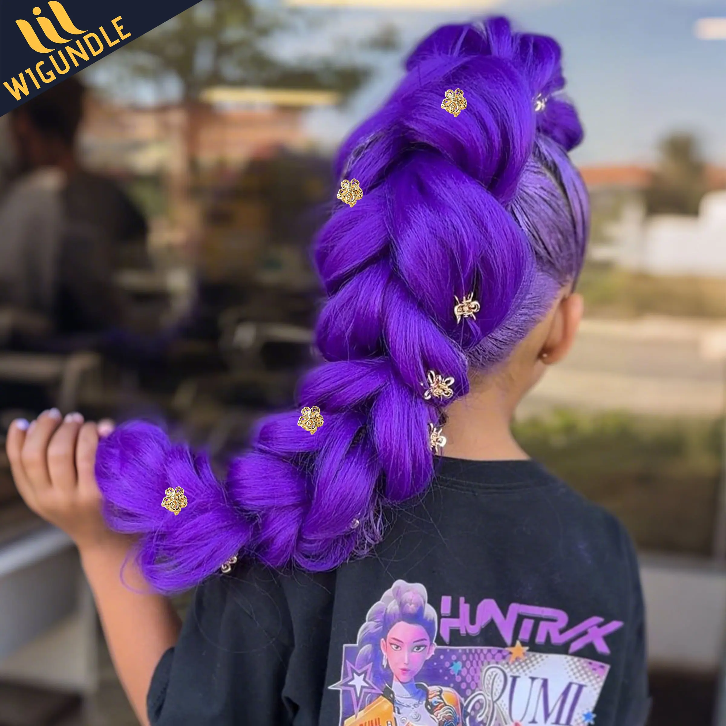 RUMI COS Purple Hair Braids Pony-tail Synthetic Braids Hairstyle Long Ponytail with Clips for Kids Girls Halloween Christmas