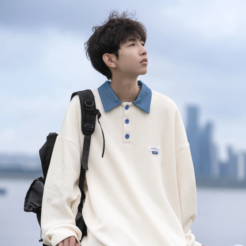 

American Sle Sweatirt Men's Spring Autumn New Faion Turn-down Collar Top Youthful Haome Outerwear for Boys And Men