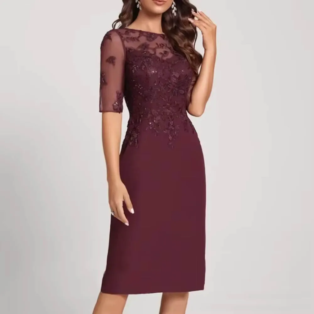 

Customized Mermaid Appliques Mother of Bride Dresses Knee-length Wedding Party Dresses