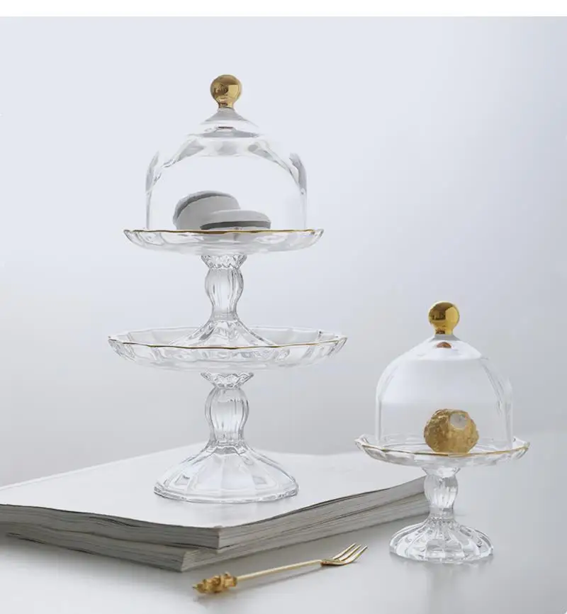 Dust-proof Glass Cover Tray Dessert Plate Household Light Luxury Phnom Penh Cake Stand Transparent Tableware Tall