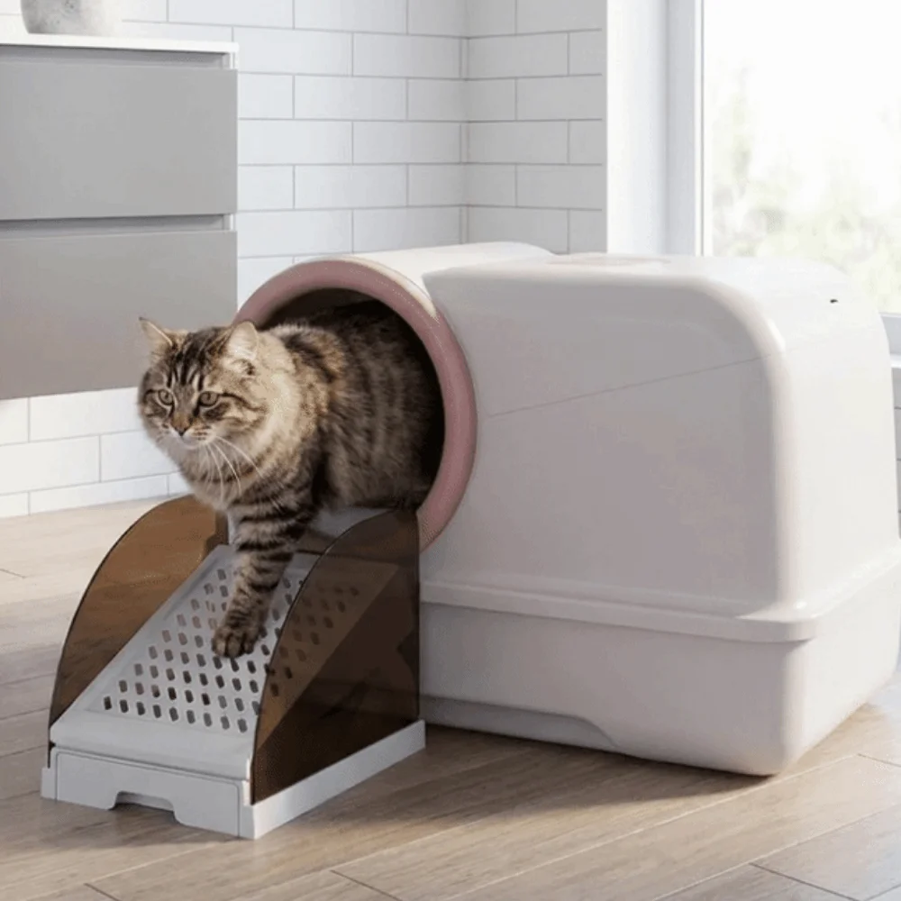 Adjustable Height Cat Litter Ramp with Drawer Non Slip Anti Tracking Drawer Baffles Step Stool Efficient Stable